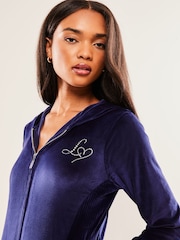 Lipsy Navy Blue Velour Zip Through Hoodie - Image 4 of 4