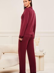 Lipsy Berry Red Jersey Satin Mix Long Sleeve Pyjamas - Image 3 of 4