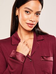 Lipsy Berry Red Jersey Satin Mix Long Sleeve Pyjamas - Image 4 of 4