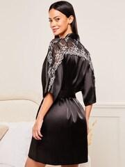 Lipsy Black Lace Trim Satin Robe - Image 2 of 4