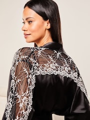 Lipsy Black Lace Trim Satin Robe - Image 4 of 4