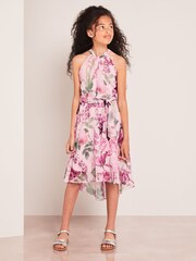 Lipsy Pink Twist Neck Halter Hi Low Dress - Image 2 of 4