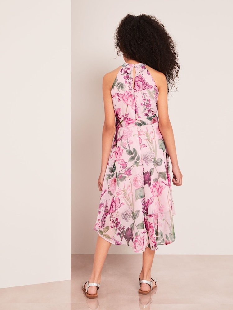 Lipsy Pink Twist Neck Halter Hi Low Dress - Image 3 of 4