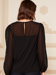 Love & Roses Black Long Sleeve Dobby Mix Jersey Blouse - Image 3 of 4