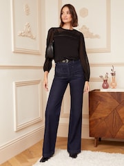 Love & Roses Black Long Sleeve Dobby Mix Jersey Blouse - Image 4 of 4