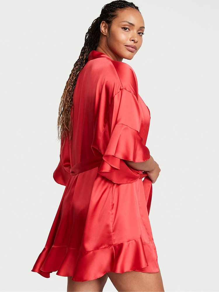 Victoria's Secret Lipstick Red Flounce Satin Robe - Image 2 of 3 Victoria's Secret Lipstick Red Flounce Satin Robe - Image 2 of 3