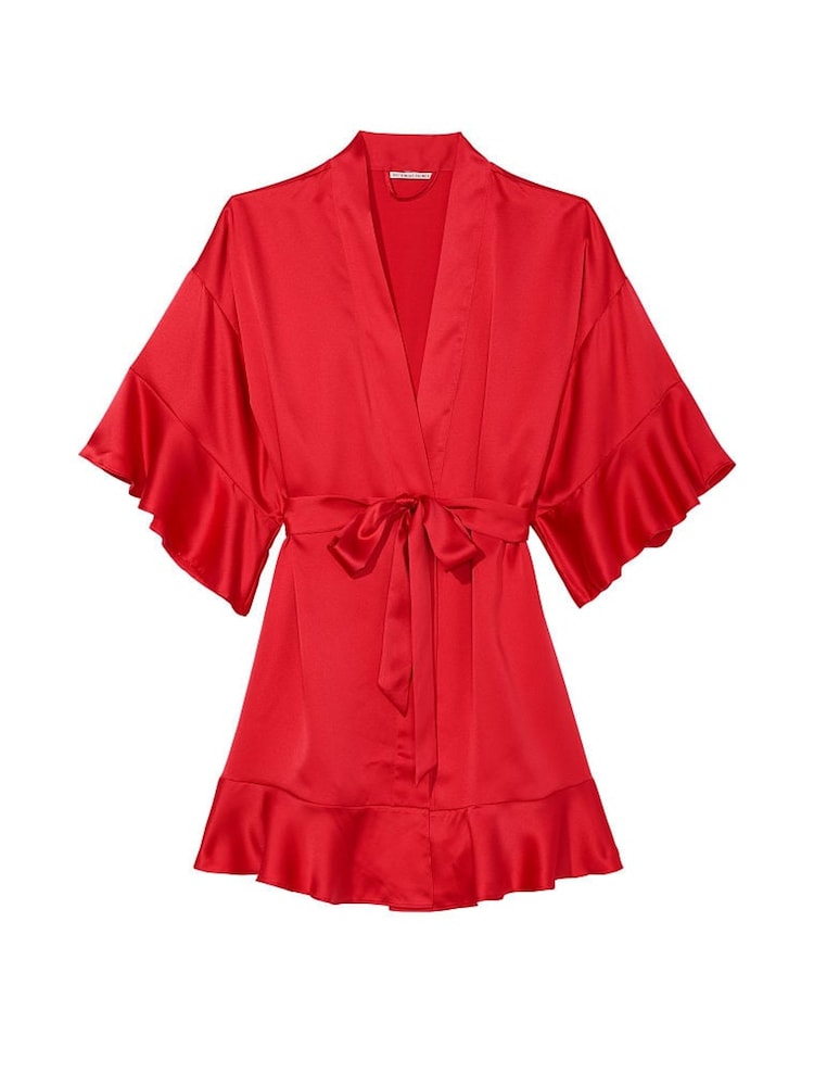 Victoria's Secret Lipstick Red Flounce Satin Robe - Image 3 of 3 Victoria's Secret Lipstick Red Flounce Satin Robe - Image 3 of 3