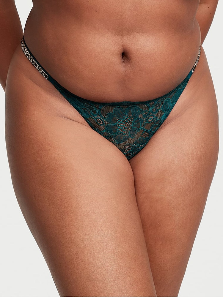 Victoria's Secret Black Ivy Green Skinny Chain Brazilian Shine Strap Knickers - Image 1 of 1 Victoria's Secret Black Ivy Green Skinny Chain Brazilian Shine Strap Knickers - Image 1 of 1