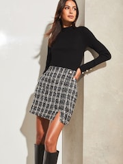 Lipsy Black 2 in 1 High Neck Long Sleeve Knitted Dress - Image 1 of 4
