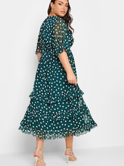 Yours Curve Green London Ruffle V-Neck Dress - Image 3 of 4