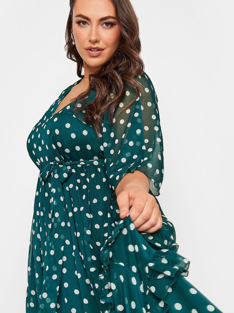 Yours Curve Green London Ruffle V-Neck Dress - Image 4 of 4
