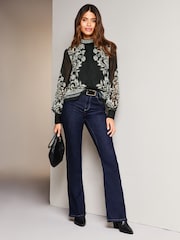 Lipsy Black White Paisley High Neck Long Sleeve Blouse - Image 3 of 4