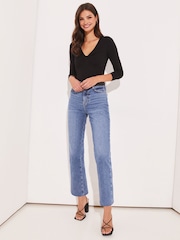 Lipsy Black Twist Front V Neck Long Sleeve Jersey Top - Image 3 of 4