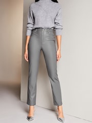 Lipsy Grey Faux Leather High Waist Straight Leg Jeans - Image 1 of 4
