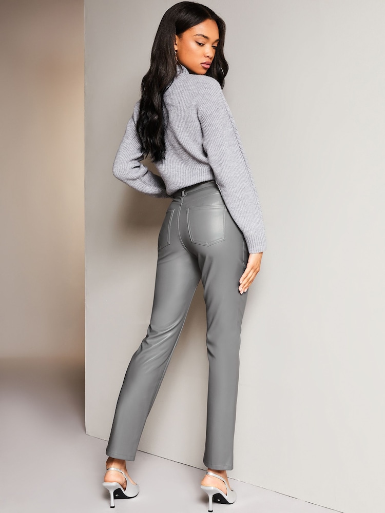 Lipsy Grey Faux Leather High Waist Straight Leg Jeans - Image 2 of 4