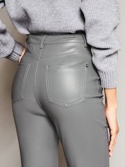 Lipsy Grey Faux Leather High Waist Straight Leg Jeans - Image 4 of 4