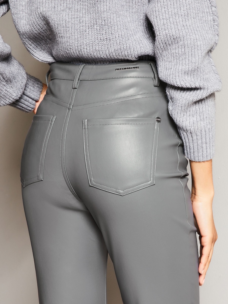 Lipsy Grey Faux Leather High Waist Straight Leg Jeans - Image 4 of 4