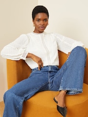 Love & Roses Ivory White High Neck Lace Trim Long Sleeve Blouse - Image 4 of 4