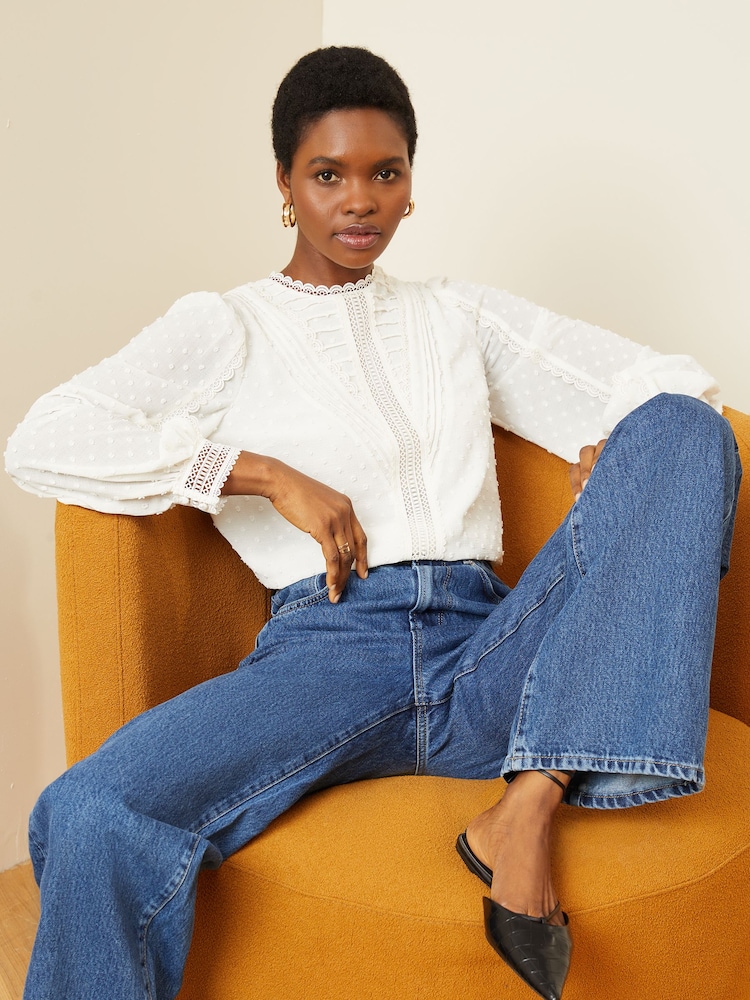 Love & Roses Ivory White High Neck Lace Trim Long Sleeve Blouse - Image 4 of 4 Love & Roses Ivory White High Neck Lace Trim Long Sleeve Blouse - Image 4 of 4