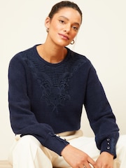 Love & Roses Navy Blue Cosy Stitch Detail Jumper - Image 1 of 4