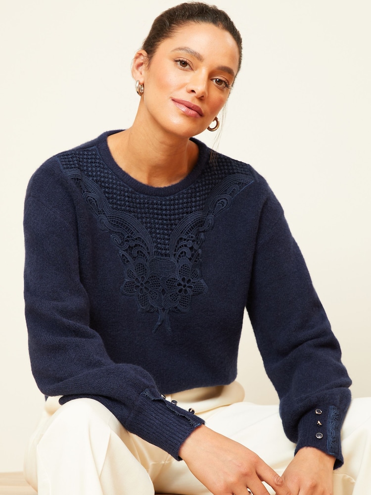 Love & Roses Navy Blue Cosy Stitch Detail Jumper - Image 1 of 4 Love & Roses Navy Blue Cosy Stitch Detail Jumper - Image 1 of 4