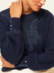 Love & Roses Navy Blue Cosy Stitch Detail Jumper - Image 2 of 4