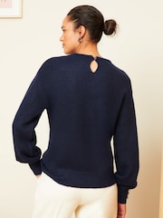 Love & Roses Navy Blue Cosy Stitch Detail Jumper - Image 3 of 4