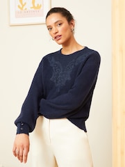 Love & Roses Navy Blue Cosy Stitch Detail Jumper - Image 4 of 4