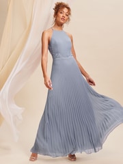 Love & Roses Blue Pleated Lace Insert Bridesmaid Maxi Dress - Image 1 of 4