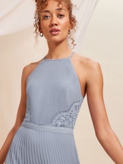Love & Roses Blue Pleated Lace Insert Bridesmaid Maxi Dress - Image 2 of 4