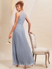 Love & Roses Blue Pleated Lace Insert Bridesmaid Maxi Dress - Image 3 of 4