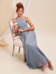 Love & Roses Blue Pleated Lace Insert Bridesmaid Maxi Dress - Image 4 of 4