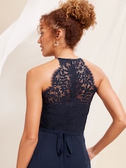 Love & Roses Navy Blue Lace Insert Bridesmaid Wide Leg Jumpsuit - Image 2 of 4
