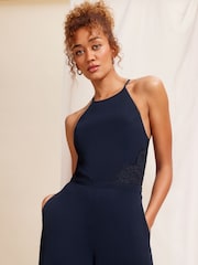 Love & Roses Navy Blue Lace Insert Bridesmaid Wide Leg Jumpsuit - Image 4 of 4