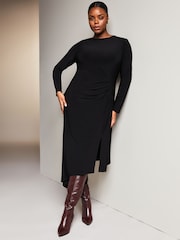Lipsy Black Curve Jersey Asymmetric Hem High Neck Midi Jumper Dress - Image 1 of 4