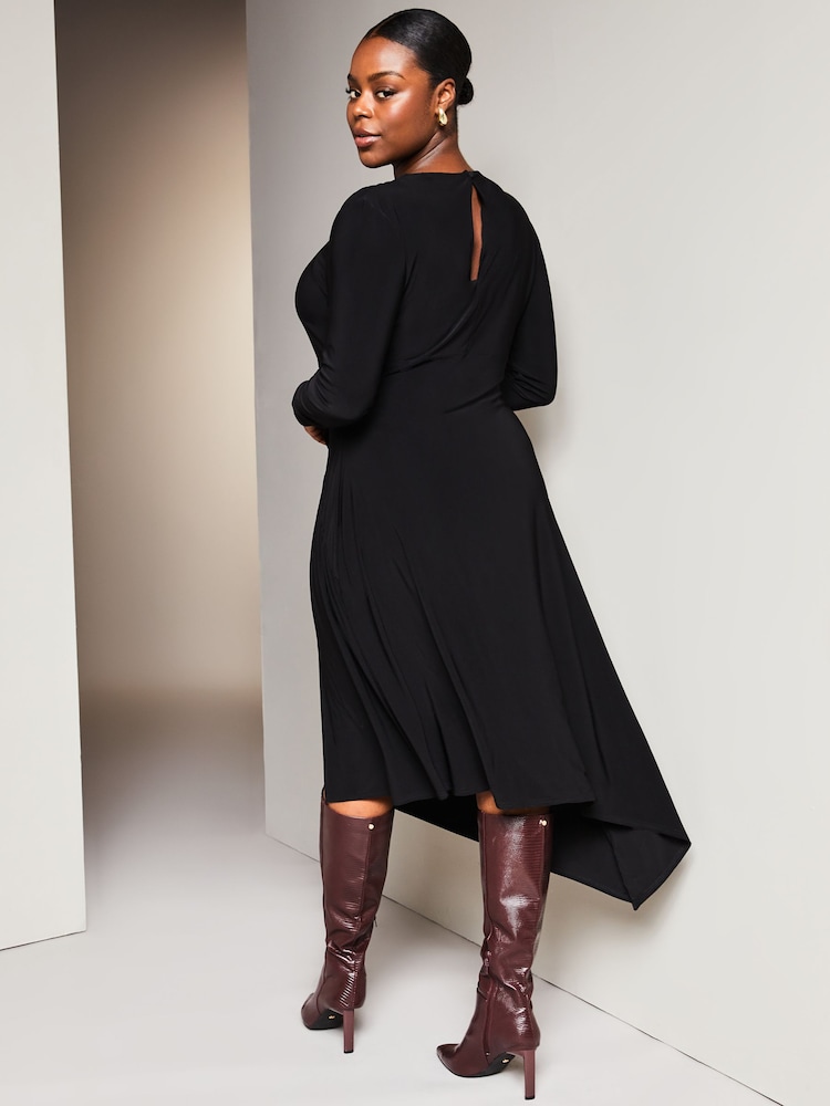 Lipsy Black Curve Jersey Asymmetric Hem High Neck Midi Jumper Dress - Image 2 of 4