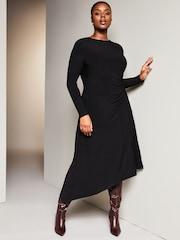 Lipsy Black Curve Jersey Asymmetric Hem High Neck Midi Jumper Dress - Image 3 of 4