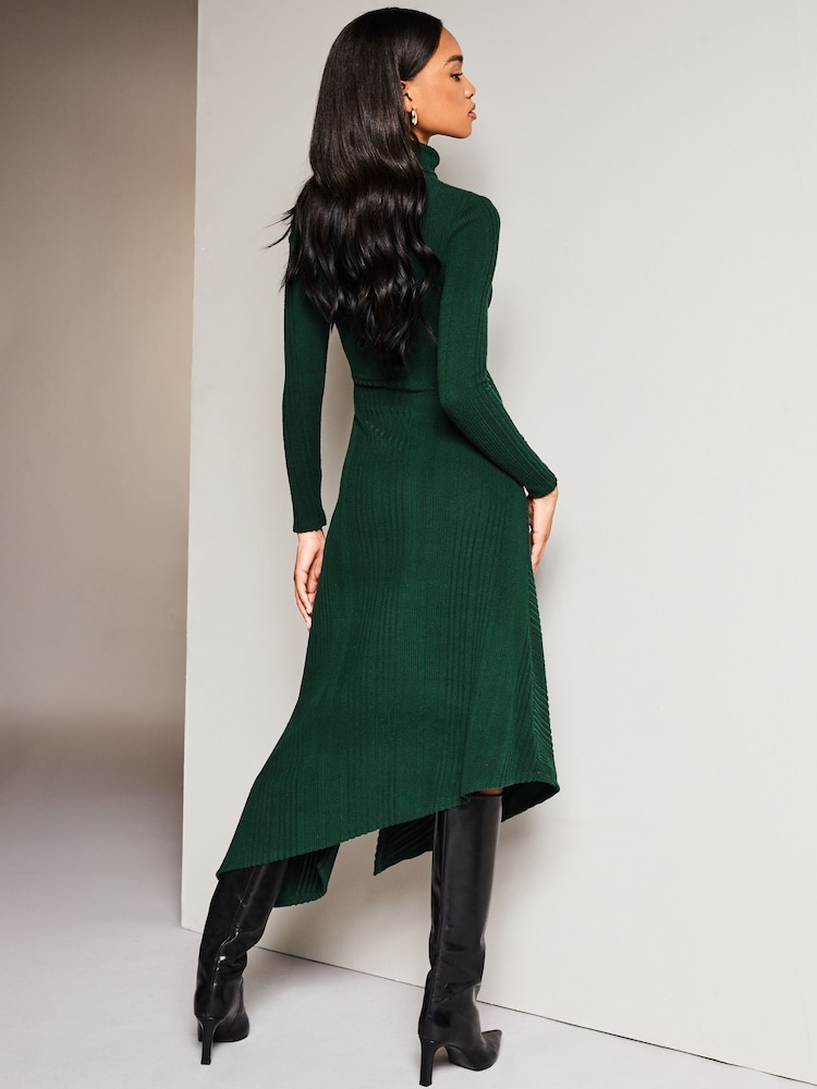 Lipsy Green High Neck Ruched Detail Midi Jumper Dress - Image 2 of 4 Lipsy Green High Neck Ruched Detail Midi Jumper Dress - Image 2 of 4