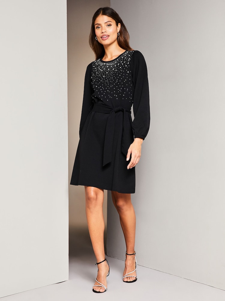 Lipsy Black Scatter Hotfix Tie Shift Mini Dress - Image 1 of 3