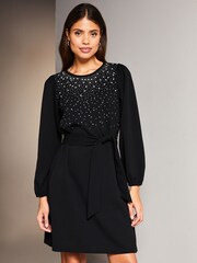 Lipsy Black Scatter Hotfix Tie Shift Mini Dress - Image 2 of 3