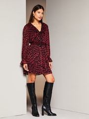 Lipsy Red Ruffle Skater Mini Dress - Image 3 of 4