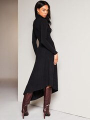 Lipsy Black Petite High Neck Ruched Detail Midi Jumper Dress - Image 2 of 4