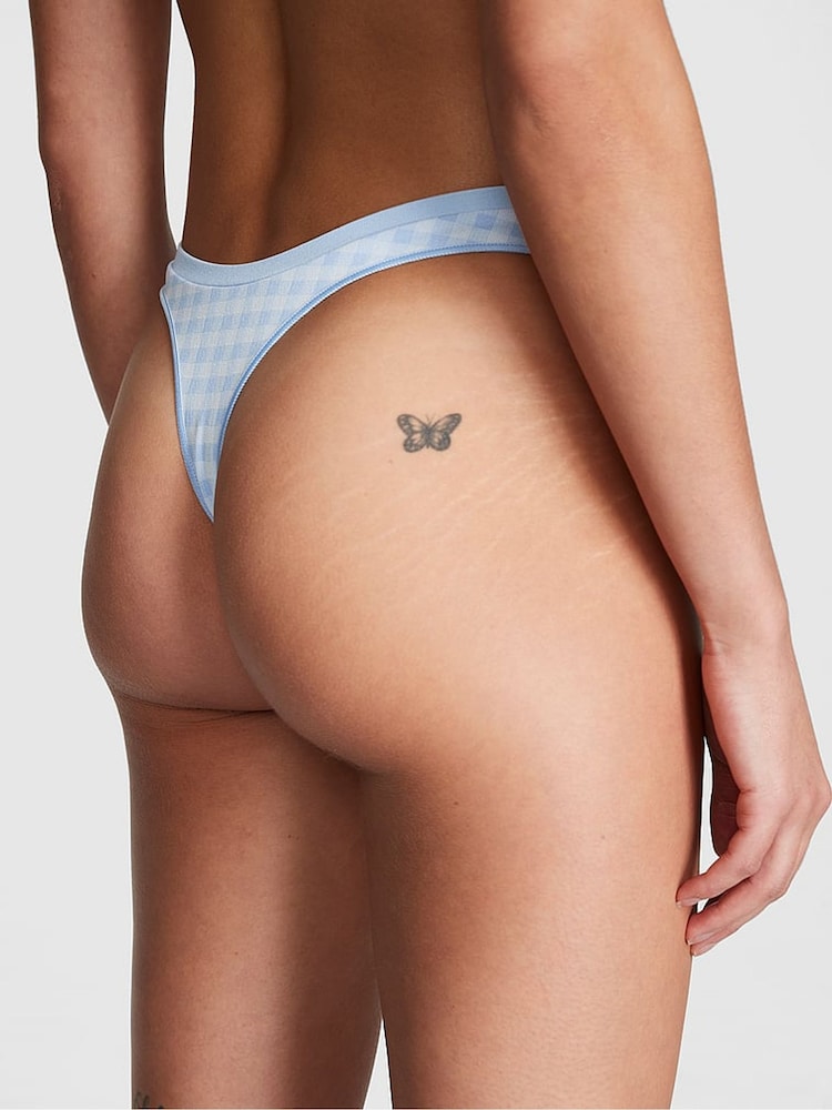 Victoria's Secret PINK Harbor Blue Gingham Jacquard Seamless Thong Knickers - Image 2 of 3