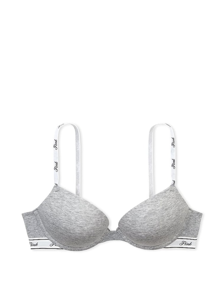 Grijs gemêleerd - Victoria's Secret roze katoenen beha met logo - Image 3 of 3