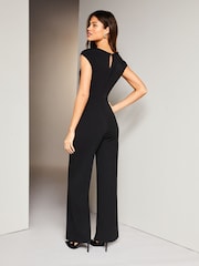 Lipsy Black Jersey Ruched Cap Sleeve Hybrid Wide Leg Jumpsuit - Image 3 of 4