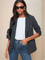 Lipsy Navy Blue Pinstripe Tailored Single Breasted Blazer - Image 1 of 4