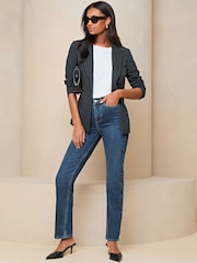 Lipsy Navy Blue Pinstripe Tailored Single Breasted Blazer - Image 3 of 4