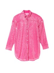 Victoria's Secret Forever Pink Sequin Mesh Boyfriend Shirt - Image 3 of 3