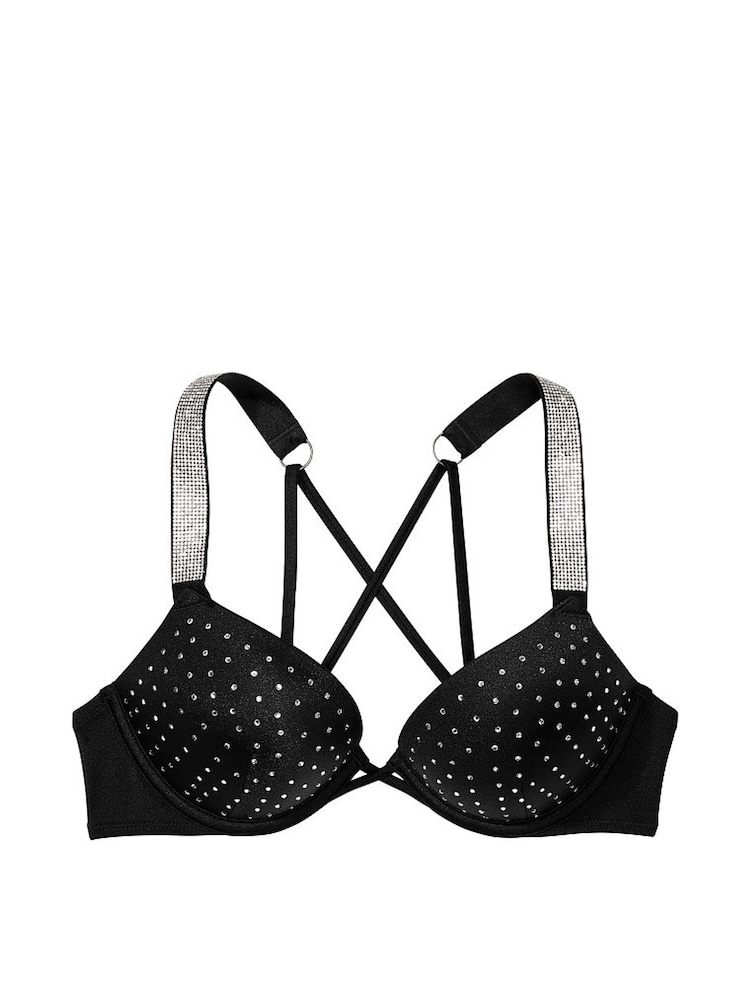Victoria's Secret Nero Black Add 2 Cups Push Up Shine Strap Swim Bikini Top - Image 3 of 3
