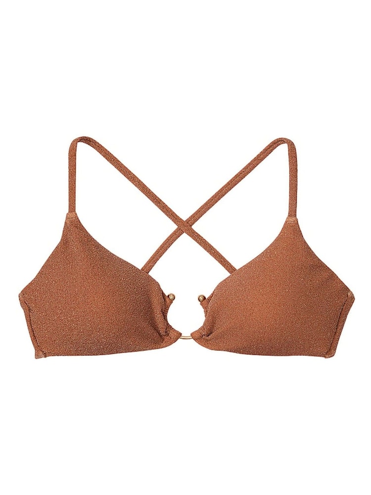 Victoria's Secret Toasted Sugar Brown Cross Over Shimmer Swim Bikini Top - Image 3 of 3
